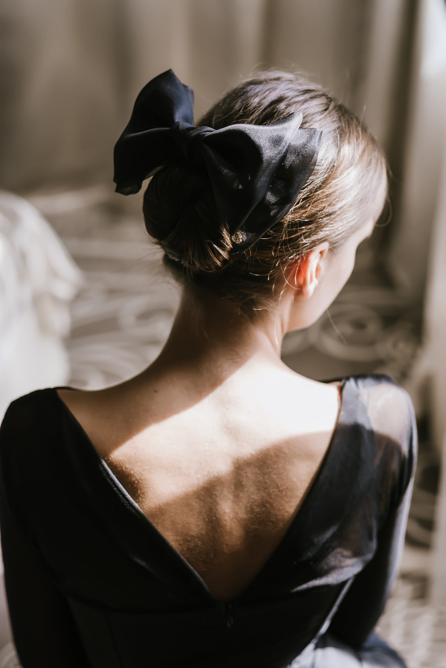 Black Silk Ribbon Hair Bow 